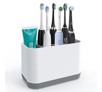 Linkidea Soporte para Cepillo de Dientes Eléctrico, Plástico, 6 Ranuras, Organizador de Encimera para Cepillo Eléctrico Compatible con Oral-B iO Series y Philips Sonicare ProtectiveClean (Blanco+Gris)