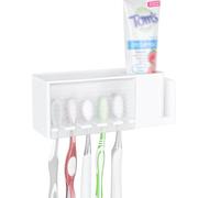 Linkidea Soporte para cepillos de Dientes de 5 Ranuras para Pared de baño, plástico, Organizador Multifuncional Adhesivo para Pasta Dental, Compatible con Oral-B CrossAction, Colgate Renewal (Blanco)