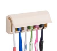 Linkidea - Soporte para cepillos de Dientes de Pared con Tapa para Ducha, Organizador para gabinete de RV, Colgador de plástico Autoadhesivo con 6 Ranuras para cepillos de Dientes (Pequeño cremoso)