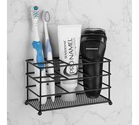 Linkidea - Soporte para cepillos de Dientes ventilado de Pared, Antideslizante, Organizador de Pasta de Dientes, 7 Ranuras multifuncionales para maquinilla de Afeitar, afeitadora y Peine (Negro)