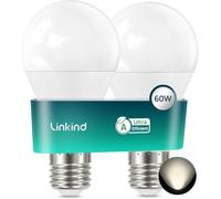 Linkind 2 bombillas LED E27 Edison, 3,8 W = 60 W, etiqueta A, 4000 K, blanco neutro, 806 lm, bombilla A60 de 220°, bombilla E27 ultra eficiente, 50.000 horas de vida útil, mate, 2 unidades