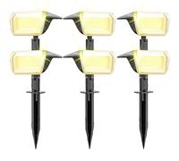 Linkind 60-Led - Juego de 6 lámparas solares para exteriores (800 lm, duración ultra larga, luz blanca cálida, con algoritmo de descarga inteligente, IP67, focos solares para entrada, jardín