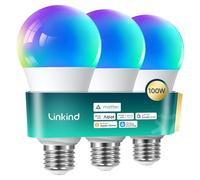 Linkind Bombilla Inteligente E27 Matter de 1600 lm, Compatible con HomeKit (104 escenas), 14 W, RGBTW de 2,4 GHz,Compatible con Apple HomeKit/Alexa/Siri/Google/SmartThings, 3 unidades
