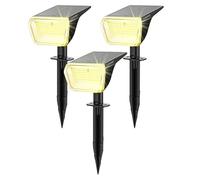 Linkind Foco solar de 60 ledes, para exterior, blanco cálido, 800 lm, duración de luz extra larga y descarga inteligente, 3000 K, lámpara solar de jardín con indicador de carga, IP67, 3 unidades