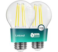 Linkind Lámpara vintage ultraeficiente E27, 3,8 W = 60 W, 2700K blanca cálida, clase energética A, no regulable, bombilla Edison A60 de 806 lúmenes, bombilla de bajo consumo E27, paquete de 2