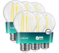 Linkind Lámpara Vintage Ultraeficiente E27, 3,8 W = 60 W, 2700K Blanca Cálida, Clase Energética A, No Regulable, Bombilla Edison A60 de 806 Lúmenes, Paquete de 6
