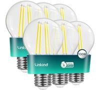 Linkind Lámpara Vintage Ultraeficiente E27, 7,2 W = 100 W, 2700K Blanca Cálida, Clase Energética A, No Regulable, Bombilla Edison A60 de 1521 Lúmenes, Paquete de 6