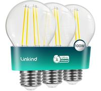 Linkind Lámpara vintage ultraeficiente E27, 7,2 W = 100 W, 2700K blanca cálida, clase energética A, no regulable, bombilla Edison A60 de 1521 lúmenes, bombilla de bajo consumo E27, paquete de