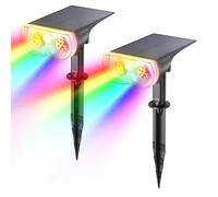 Linkind Luces Solares LED Exterior Jardin, Foco Solar con Sensor de Luz, Luz de 8 Colores Cambiado, Lámpara Solar Impermeable IP65 para Iluminación de Caminos, Patio, Terreza, Césped (2 Piezas)