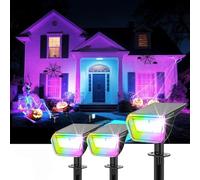 Linkind Luz solar colorida para jardín al aire libre, RGB y blanco, 10 modos, luces solares para exteriores con indicador de carga y tiempo de combustión ultra largo, foco solar de árbol resistente a