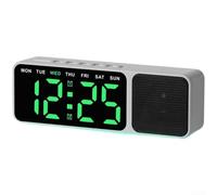 Linnkyfloa Altavoz inalámbrico Reloj de cabecera con pantalla digital LED Calendario termómetro e iluminación ambiental ajustable para dormitorios modernos (E)