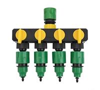 Linnkyfloa Manguera de jardín divisora de 4 vías con apagado individual, grifo de entrada doble, rosca de 3/4 pulgadas y conexión rápida, sistema de riego para césped, patio y agricultura