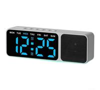 Linnkyfloa Reloj de cabecera con altavoz inalámbrico con pantalla digital LED, calendario, termómetro e iluminación ambiental ajustable para dormitorios modernos (D)