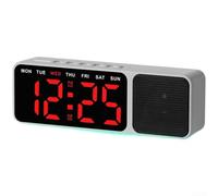 Linnkyfloa Reloj de cabecera con altavoz inalámbrico con pantalla digital LED, termómetro de calendario e iluminación ambiental ajustable para dormitorios modernos (C)