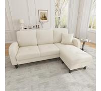 LinoraFurn 166 x 118 x 77 cm, sofá esquinero en forma de L con chaise longue - Sofá de 3 plazas, tela de pana, patas de plástico, diseño modular, ideal para salones, apartamentos y oficinas (beige)
