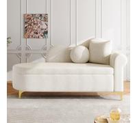 LinoraFurn Chaise longue multifuncional de 134 cm, diseño moderno, respaldo ondulado, tela de felpa de peluche, cojín de asiento de alta densidad, incluye cojín lumbar y cojín cervical (beige)