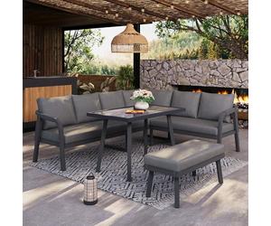 LinoraFurn Juego de muebles de jardín, ofrece espacio para hasta 8 personas, brazos y respaldos trenzados, tubos de acero galvanizado, incluye un sofá de esquina (gris B, 240 x 183 x 83 cm)