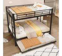 LinoraFurn Litera de 140 x 200 cm, con marco de hierro, cama infantil, equipada con cama nido, barandilla alta, sin colchón (negro, 140 x 200 cm)