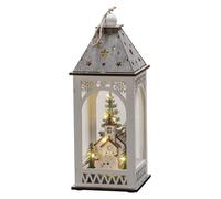 Linterna de madera con luces LED, diseño de iglesia, color blanco, 8 LEDs de luz cálida, con temporizador, funciona con pilas