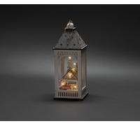 Linterna de madera LED Konstsmide con diseño de casa, blanca, con temporizador de 6 horas, 8 diodos blancos cálidos, funciona con pilas, para interior, requiere 2 pilas AA de 1,5V (no incluidas) - 327