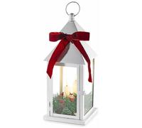 Linterna navideña de metal con lazo de terciopelo, guirnalda con bayas rojas y 3 velas LED, cm15x15x35H (con gancho 38,5)