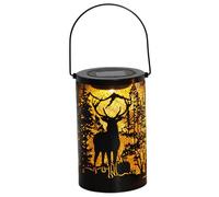 Linternas solares Luces de Halloween talladas de metal impermeables al aire libre con ciervos y árboles Decoraciones de Halloween colgantes LED Luces de linterna solar ideales para patio, mesa, camin