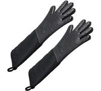 Linwnil Guantes de horno de silicona profesionales extralargos con forro acolchado, guantes de horno duraderos resistentes al calor, guantes de horno resistentes al calor, paquete de 2 (negro)