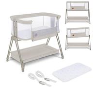 lionelo Aurora - Cuna de Noche 3 en 1 para bebés Desde el Nacimiento hasta 9 kg, Altura e inclinación Ajustables, colchón, 4 Ruedas con Bloqueo, Transpirable, portátil, Lavable, Bolsa, Correas (Beige