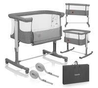 lionelo Aurora - Cuna de noche 3 en 1 para bebés desde el nacimiento hasta 9 kg, altura e inclinación ajustables, colchón, 4 ruedas con bloqueo, paneles de malla transpirable, portátil, lavable, bolsa