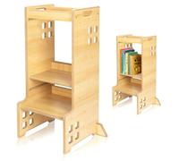 LIONELO CASS Ayudante de Cocina 2 en 1 Torre de Aprendizaje Montessori Desde 1 Año Barra de Seguridad Ajustable en Altura Robusto Taburete de Cocina Estantería Librería Hasta 30 kg