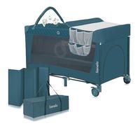 lionelo Flower Camita de Viaje 4 en 1 65 x 125 x 76 cm para niños hasta 15 kg Colchón Organizador Cambiador Toy Bar Juguetes interactivos 2 Reudas Compacta Bolsa (Green Turquoise)