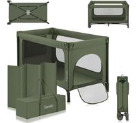 lionelo Jasmin Easy FoldCuna de Viaje para Niños de hasta 15 kg de 0 a 36 Meses Colchón de Espuma T25, 2 Niveles de Altura, Easy Fold, Entrada Lateral, Ruedas (Olive)