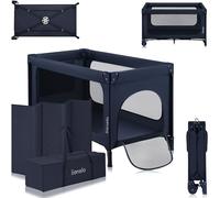 lionelo Jasmin Easy FoldCuna de Viaje para Niños de hasta 15 kg de 0 a 36 Meses Colchón de Espuma T25, 2 Niveles de Altura, Easy Fold, Entrada Lateral, Ruedas (Blue Navy)