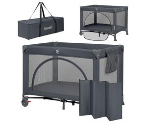 lionelo Laura Cuna de Viaje 2 en 1 hasta 15 kg Cuna Parque Bebe de 0 a 36 Meses Entrada Lateral Colchón de Espuma T25, 2 Niveles de Altura, Bolsa de Viaje, Ruedas con Freno