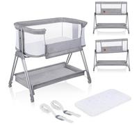 lionelo Luna - Cuna de Noche 2 en 1 para bebés Desde el Nacimiento hasta 9 kg con Altura e inclinación Ajustables, 4 Ruedas bloqueables, portátil, de Malla Transpirable, Lavable, colchón y Cesta de