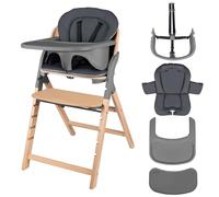 LIONELO Megan - Trona evolutiva de madera para bebé, crece con el niño desde 6 meses hasta 110 kg, reposapiés regulable, arnés 5 puntos, cojín lavable, fácil de limpiar