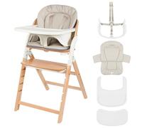 LIONELO Megan - Trona evolutiva de madera para bebé, crece con el niño desde 6 meses hasta 110 kg, reposapiés regulable, arnés 5 puntos, cojín lavable, fácil de limpiar