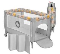 LIONELO Stefi Plus Cuna de Viaje para Bebé con Puerta Lateral, Colchón de Espuma T25 Premium, Plegado Rápido, Bolsa de Transporte y Ruedas (Amarillo)