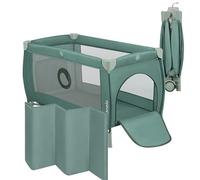 LIONELO Stefi Plus Cuna de Viaje para Bebé con Puerta Lateral, Colchón de Espuma T25 Premium, Plegado Rápido, Bolsa de Transporte y Ruedas (Verde)