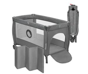 lionelo Stefi Plus Cuna de Viaje para Bebé con Puerta Lateral, Colchón de Espuma T25 Premium, Plegado Rápido, Bolsa de Transporte y Ruedas (Gris)