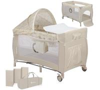 lionelo Sven Plus Cuna de Viaje bebés 0-36M para niños hasta 15 kg Función de Cambiador Mosquitero Apertura Lateral con Cremallera Ajuste de Altura Gris y Turquesa (Beige Latte)