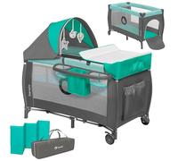 lionelo Sven Plus Cuna de Viaje para bebés 0-36M para niños hasta 15 kg Función de Cambiador Mosquitero Apertura Lateral con Cremallera Ajuste de Altura (Gris y Turquesa)
