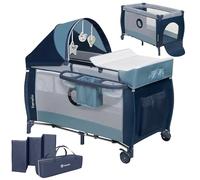 Lionelo Cuna de viaje Sven Plus – 0-36M, 15 kg, cambiador, mosquitero, apertura lateral, Azul oscuro