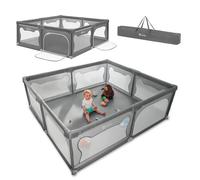 LIONELO Willow - Parque infantil XL, 0 - 48 meses, gran superficie 187x207x68 cm, con paredes de malla transpirable, 2 entradas laterales con cremallera, ideal para casa y jardín, fácil montar (Gris)