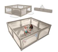 LIONELO Willow - Parque infantil XL, 0 - 48 meses, gran superficie 187x207x68 cm, con paredes de malla transpirable, 2 entradas laterales con cremallera, ideal para casa y jardín, fácil montar (Beige)