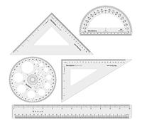 Liquidraw Juego de 5 piezas de geometría | Juego de 2 reglas triangulares cuadradas, transportador semicircular, transportador circular, regla de 12 pulgadas | Calidad profesional | Suministros de
