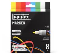 Liquitex 3699484 Rotuladores multisuperficie con puntas duraderas y base de agua de secado rápido - colores vivos sobre lienzo, madera, cristal, textiles y mucho más - Set Colores Esenciales, 8 x 2mm