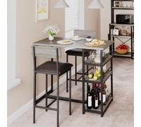 Litake Conjunto de Comedor Alto para 2 (3 Piezas) - Mesa Tipo Bar + 2 taburetes tapizados - 3 estantes Grandes, Ahorra Espacio en apartamento - Gris - 1+2 Set