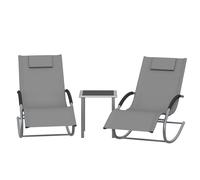 Litake Juego de 3 sillas mecedoras de Hierro para Exteriores - Mesa Auxiliar y reposacabezas - Asientos cómodos para jardín, balcón y Piscina - Color Gris