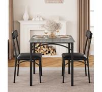 Litake Juego de comedor 3 piezas para 2 con diseño ahorraespacio: mesa de cocina cuadrada de madera y metal + 2 sillas tapizadas, para espacios pequeños/apartamento/estudio - Gris cemento (Cement ash)